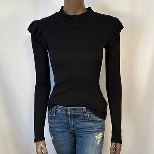 LA Made Black Ruffle Shoulder Long Sleeve Top